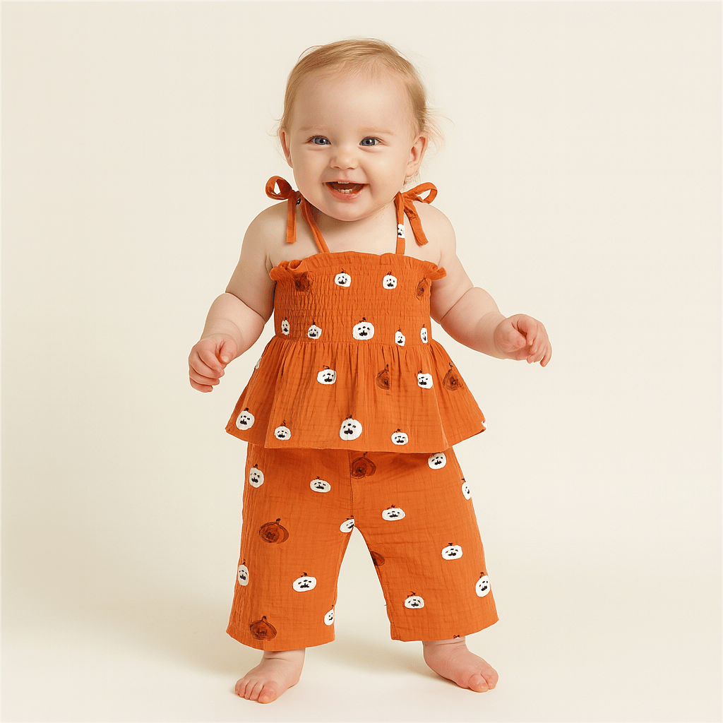 Pumpkin Print 2 Piece Outfit