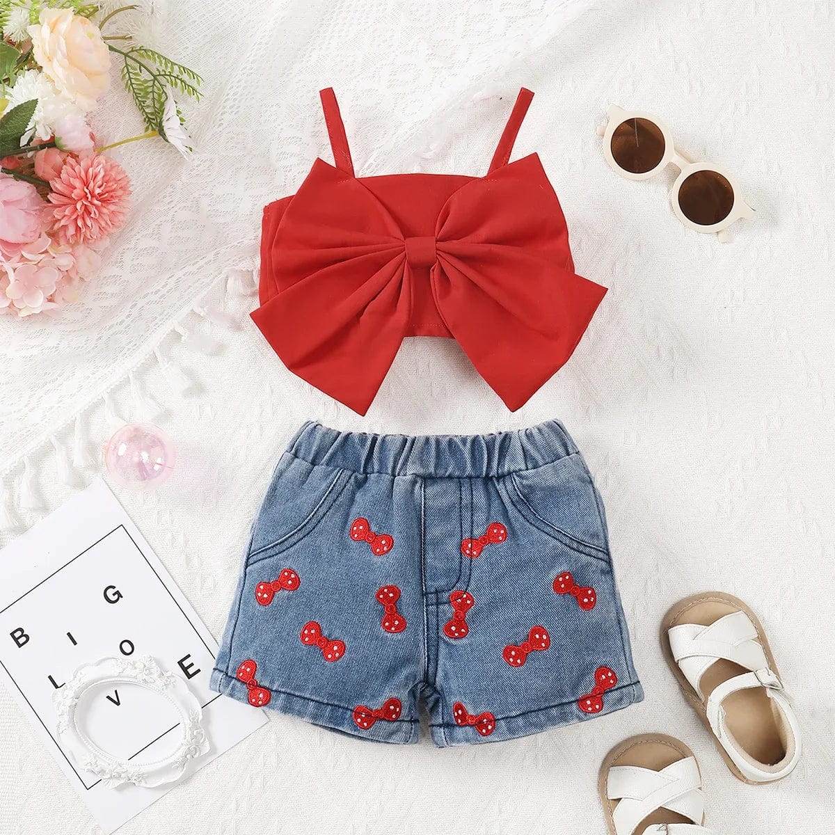 Red / 3-6M Pure Red Suspender+Embroidered Printed