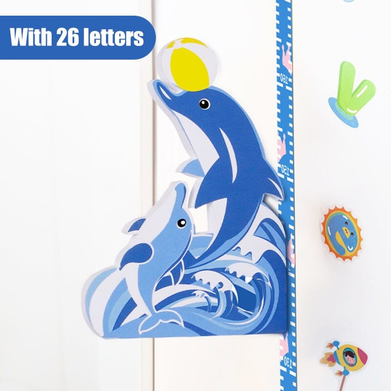 0 Dolphins / 65-185CM Removable 3d Three-dimensional Cartoon Height Stickers Self-adhesive Children&#39;s Magnetic Suction Baby Height Wall Stickers