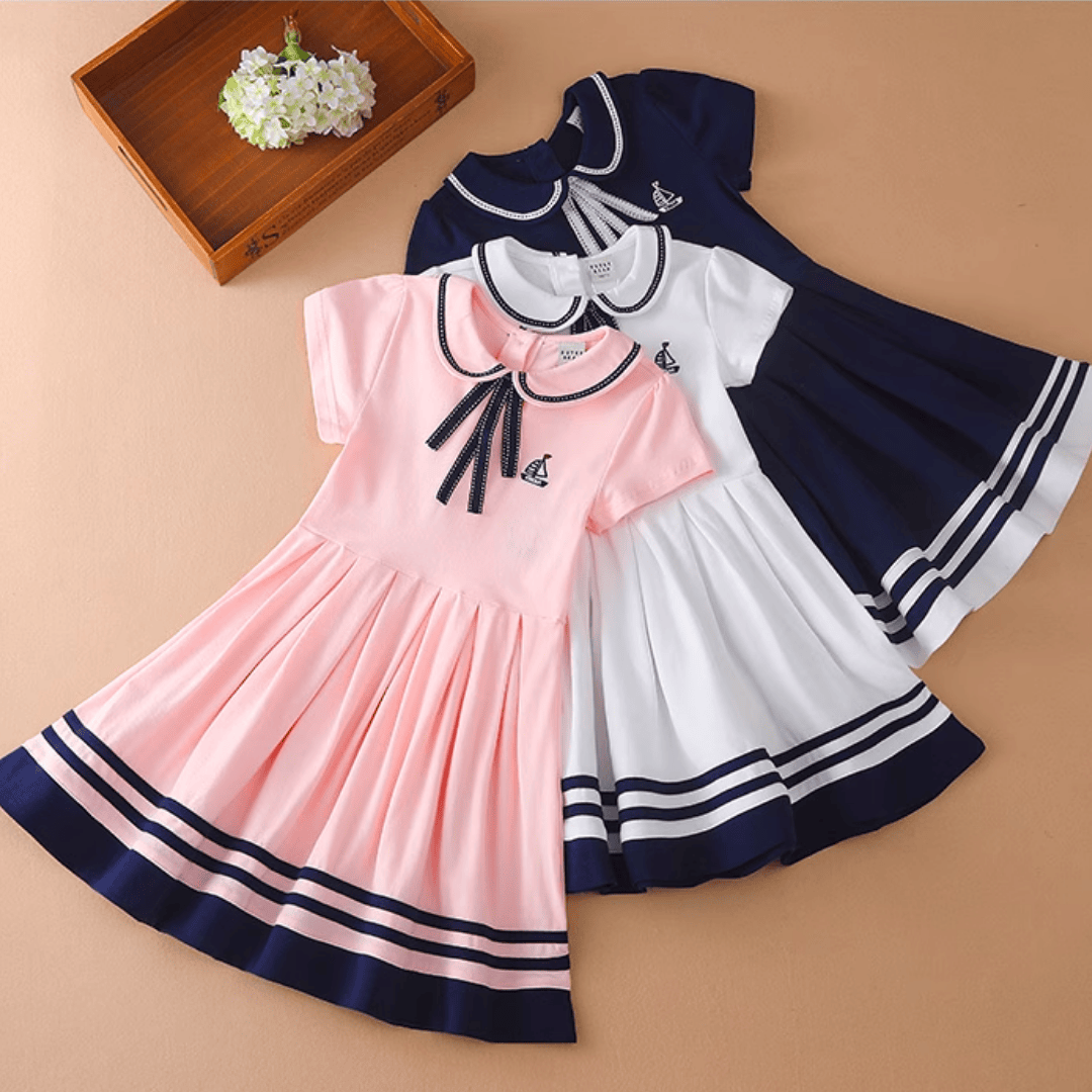 Retro Sailor Collar Girls Dress, Blue / 13-14T Retro Sailor Collar Girls Dress, Blue / 13-14T