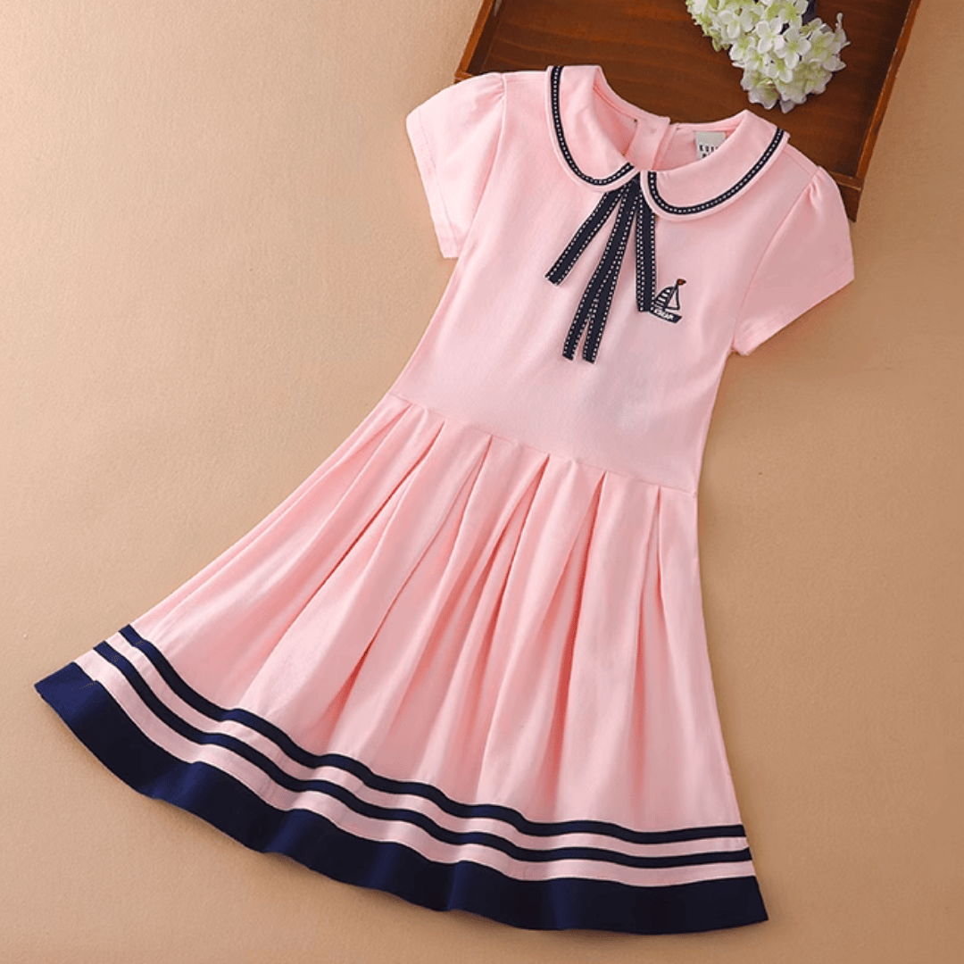 Pink / 3-4T Retro Sailor Collar Girls Dress