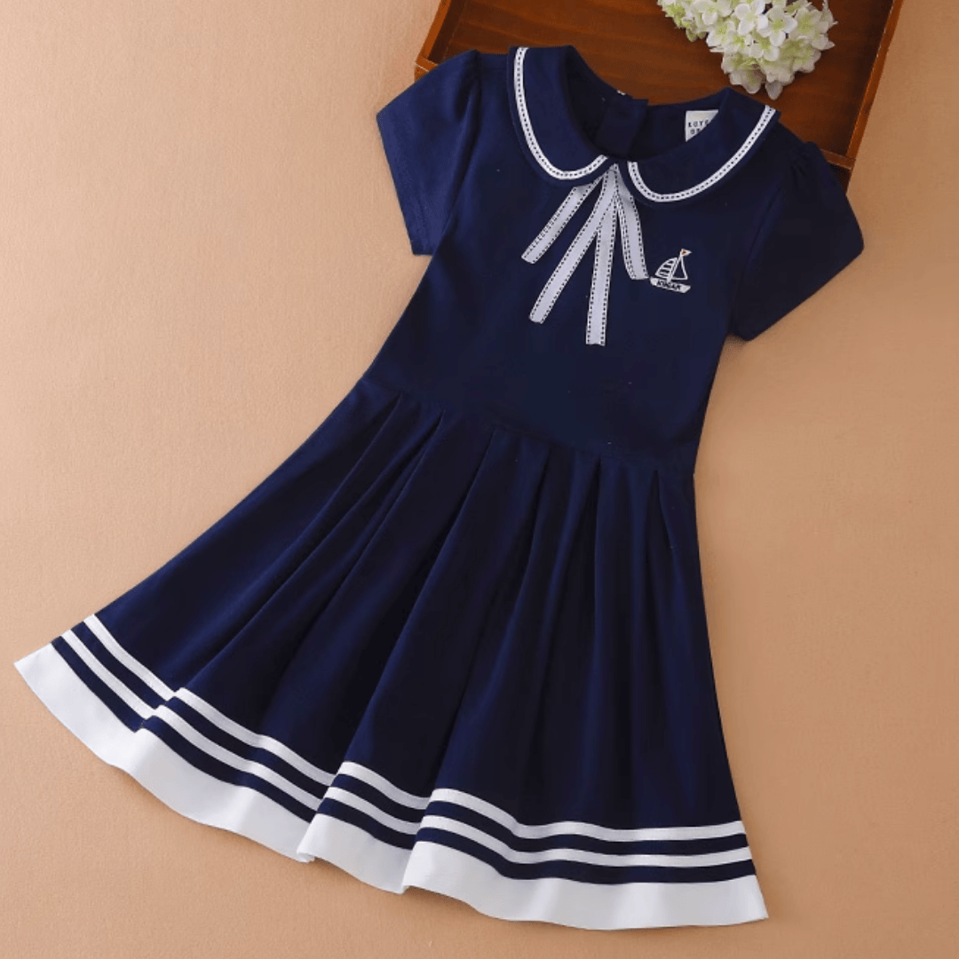 Blue / 3-4T Retro Sailor Collar Girls Dress