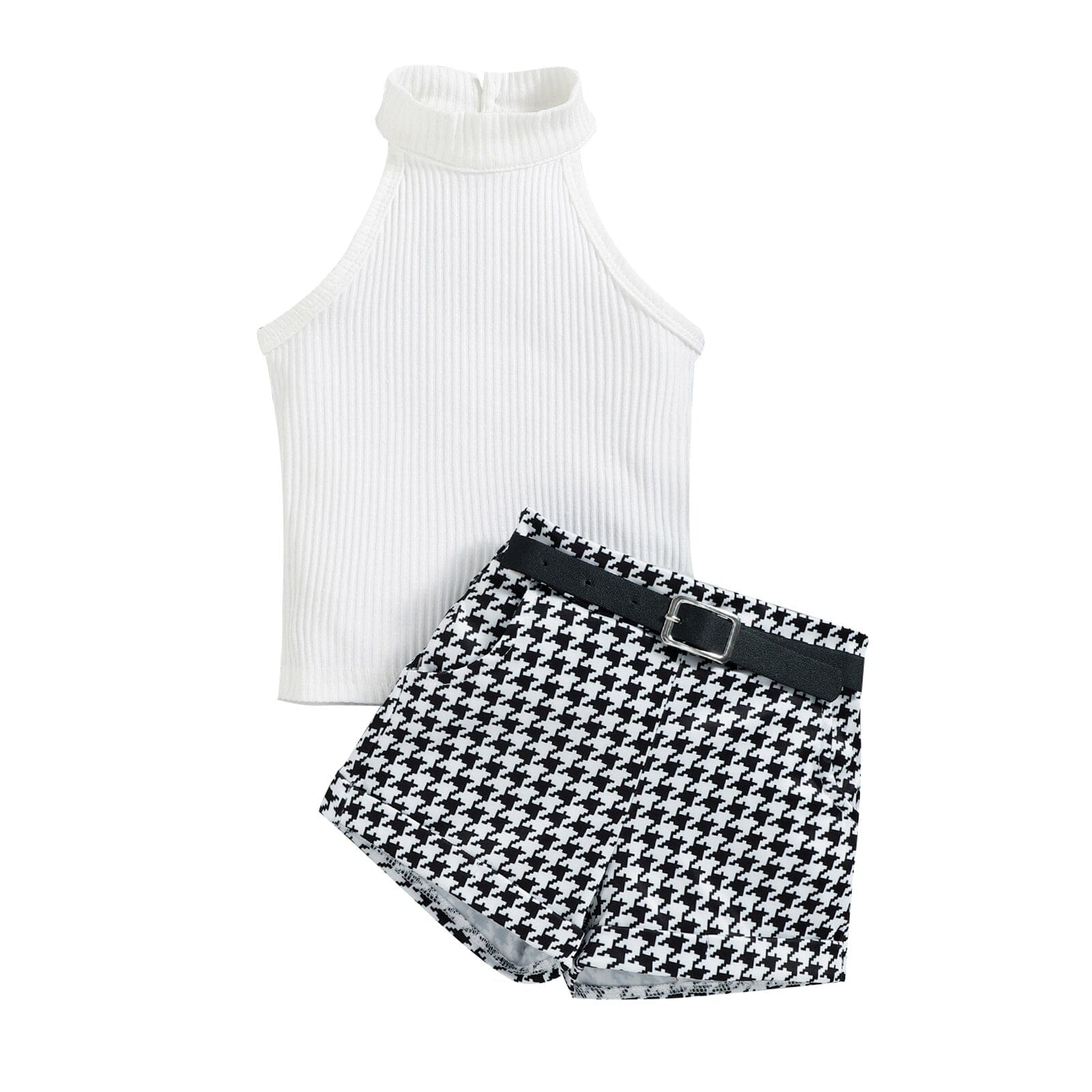 White / 2-3T Ribbed Solid Color Tank Tops+Plaid Shorts