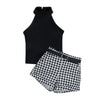 Black / 2-3T Ribbed Solid Color Tank Tops+Plaid Shorts