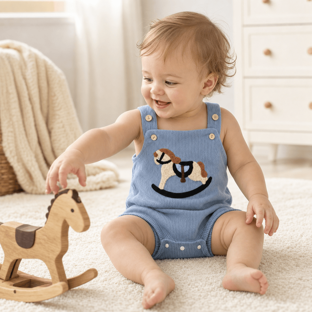 Rocking Horse Embroidered Corduroy Overalls