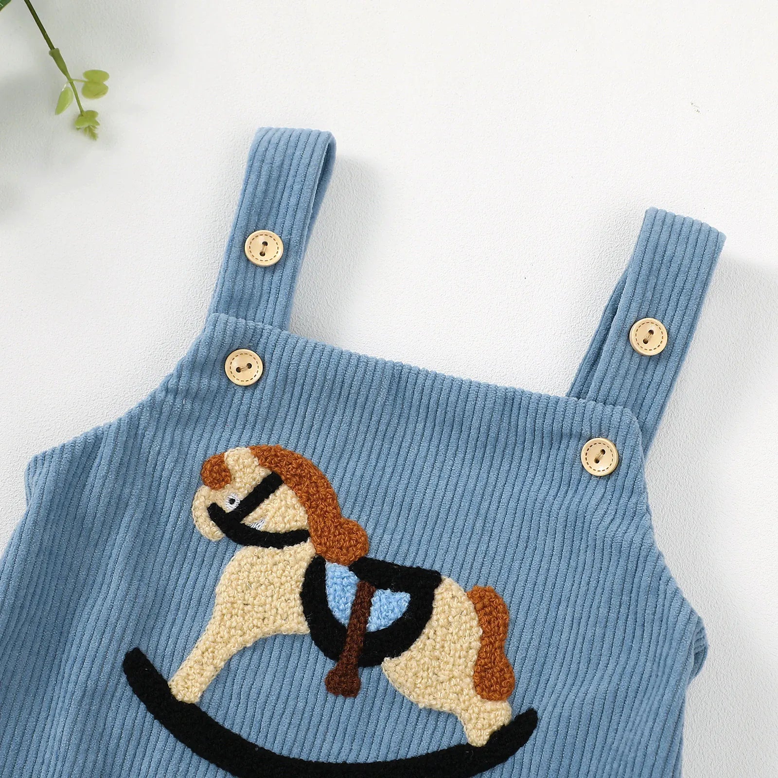 Rocking Horse Embroidered Corduroy Overalls