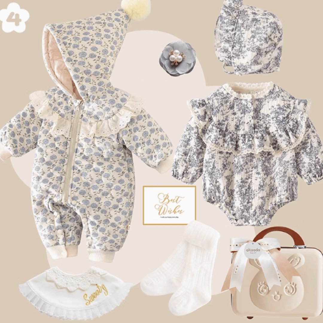 D / 0-3M Rococo Blue &amp; Grey” Baby Girl Gift Set