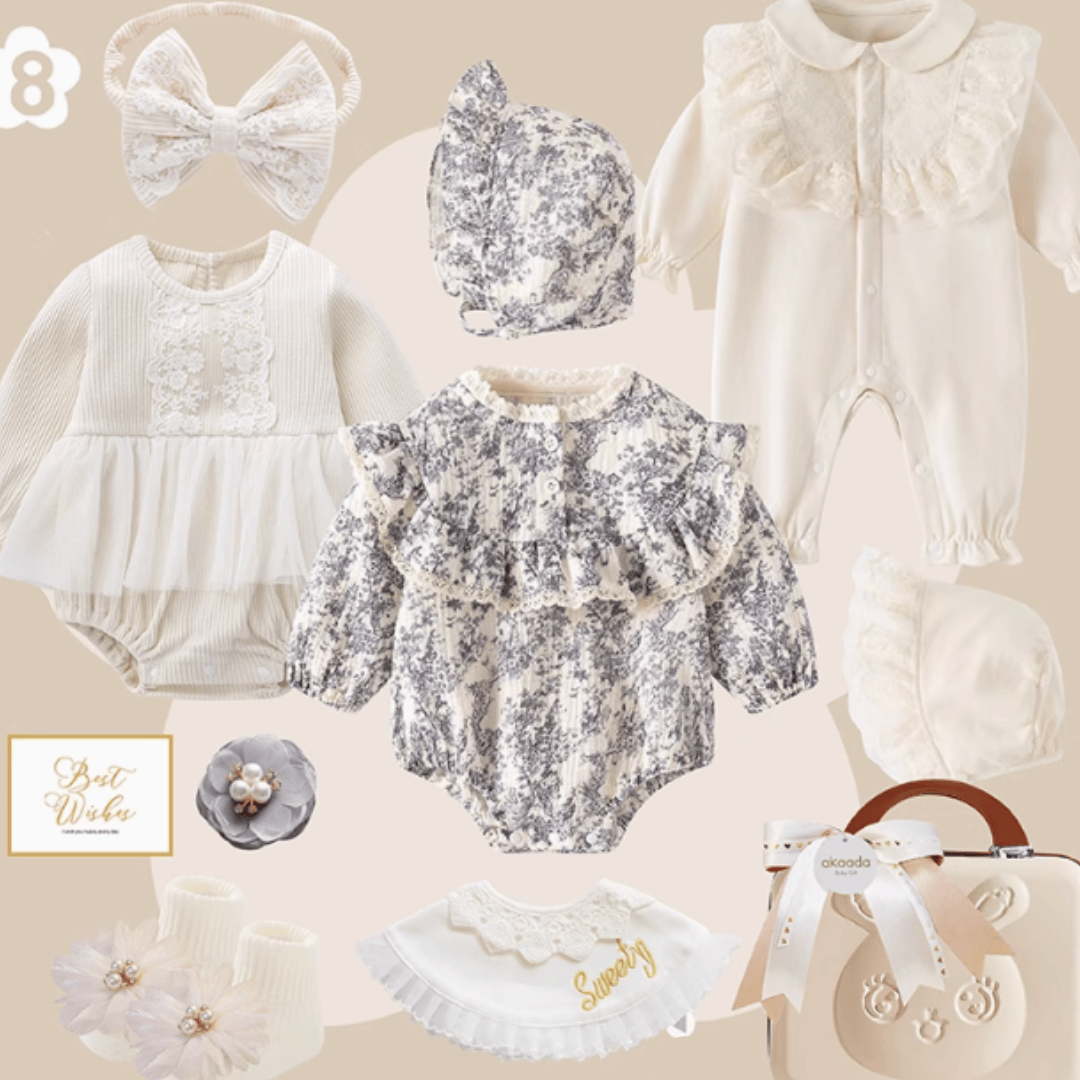 H / 0-3M Rococo Blue &amp; Grey” Baby Girl Gift Set