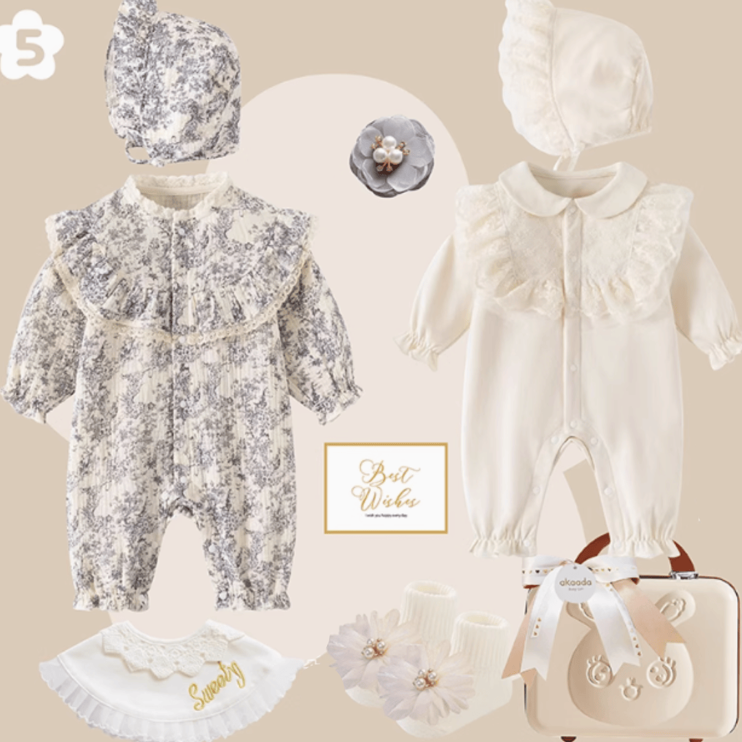 E / 0-3M Rococo Blue &amp; Grey” Baby Girl Gift Set