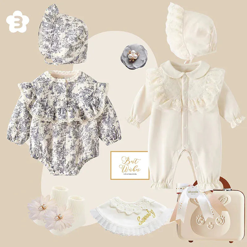 K / 0-3M Rococo Blue & Grey” Baby Girl Gift Set