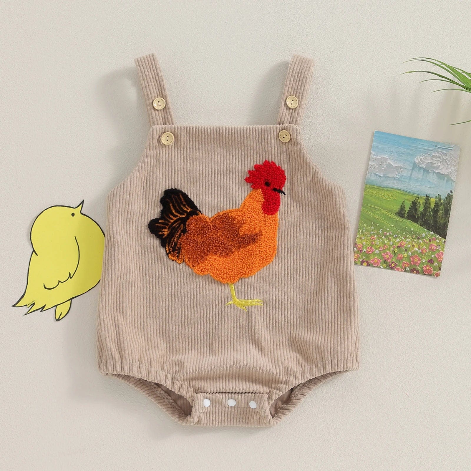 3-6M Rooster Embroidered Baby Bodysuit