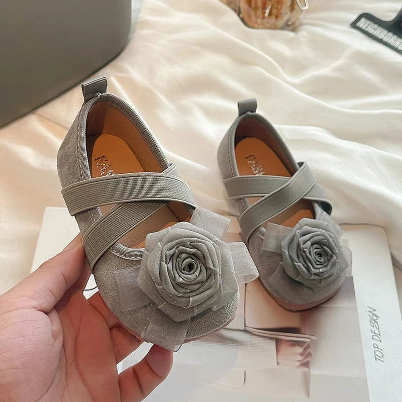 Gray / 21 Rose Design Slip-on Princess Flats