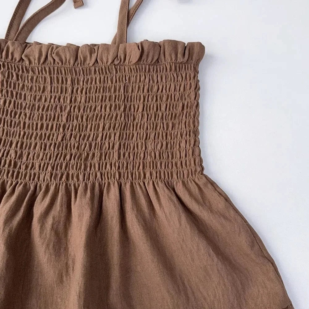 Girl's Clothing Ruffle Strap Top and Beige Pants Set