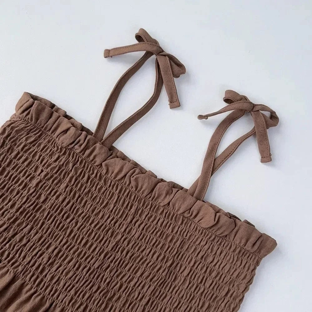 Girl's Clothing Ruffle Strap Top and Beige Pants Set