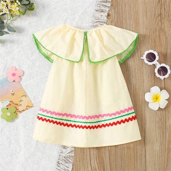 Colorful Heart Embroidered Yellow Dress - Momorii