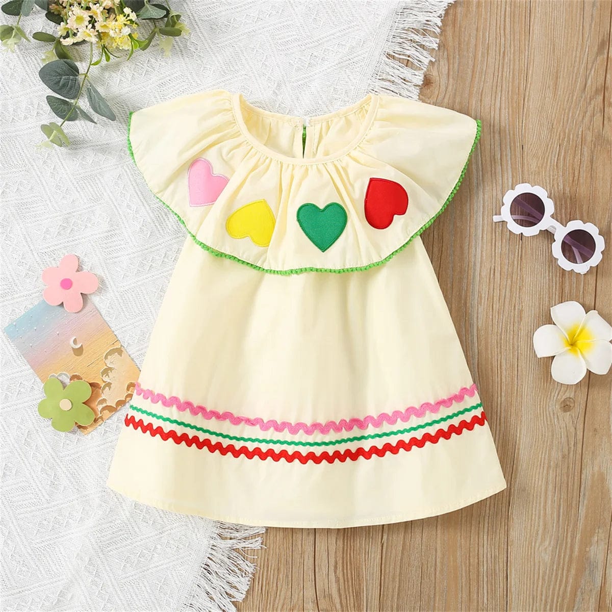 Beige / 8(12-18M) Ruffled Collar Sleeveless Solid