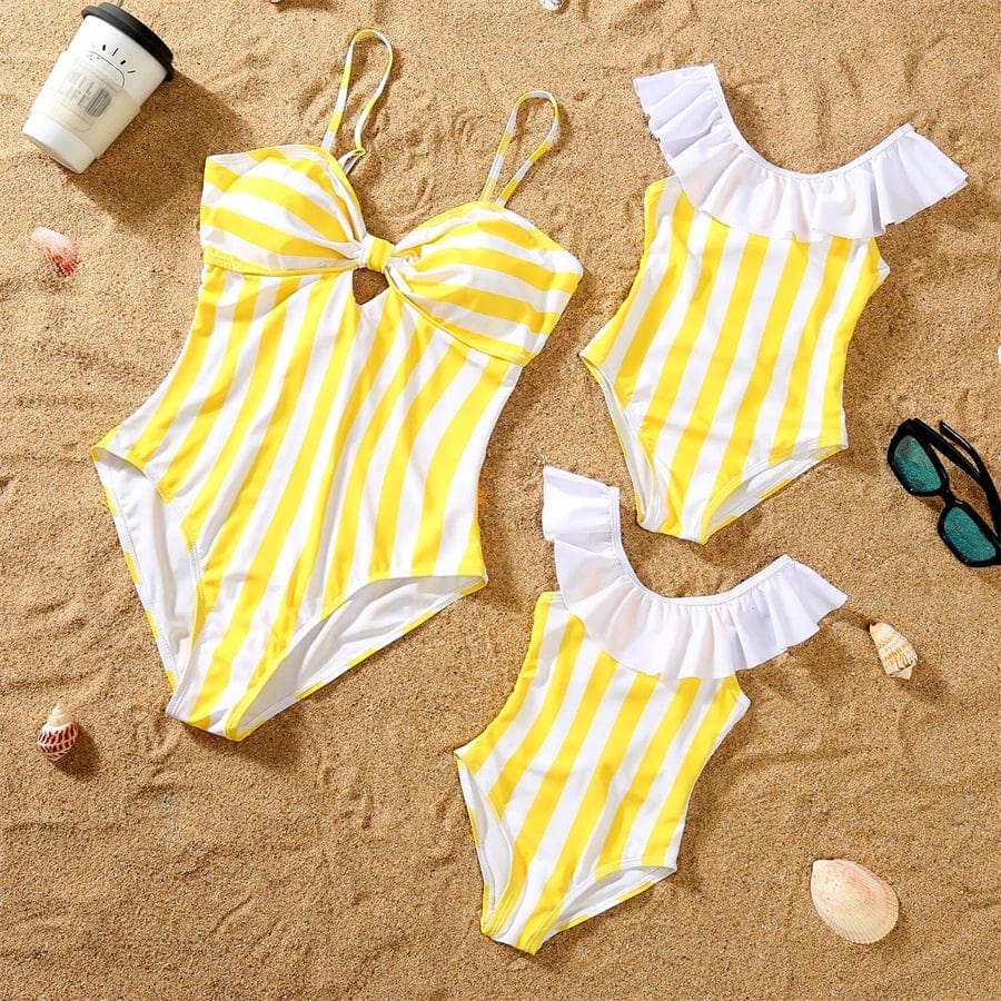 SLM-828 (yellow) / Daughter 4-5Y Ruffled Mother Daughter Matching Swimsuits