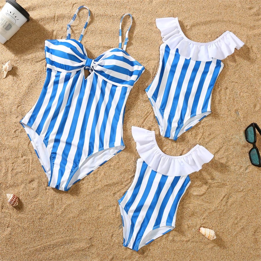 SLM-829 (blue) / Mother M Ruffled Mother Daughter Matching Swimsuits