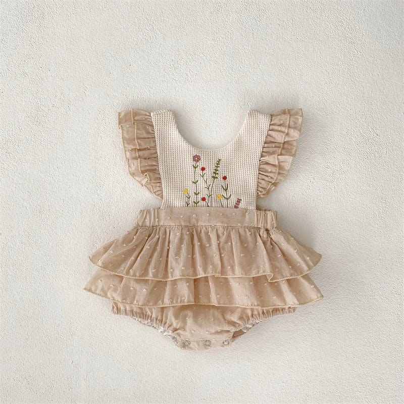 Beige / 18-24 Months 90 Ruffles Lace Baby Girls Romper