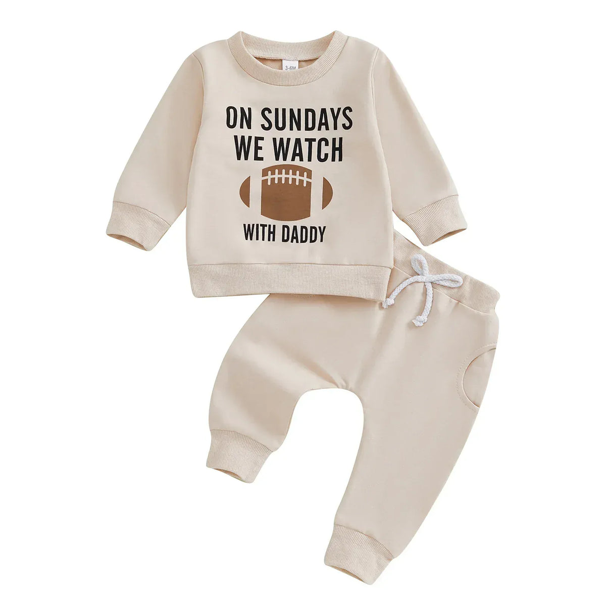 Beige Top with Beige Pants / 3-6M Rugby Theme Baby Tracksuit Set
