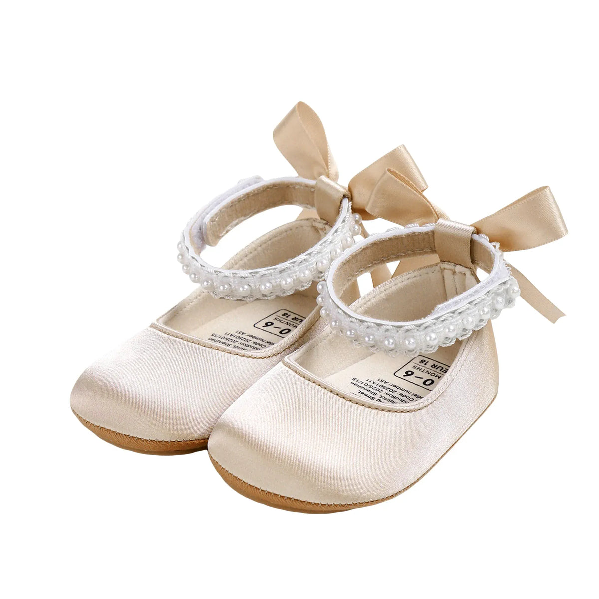 Khaki / 1 Satin &amp; Pearl Princess Shoes for Infant Girls
