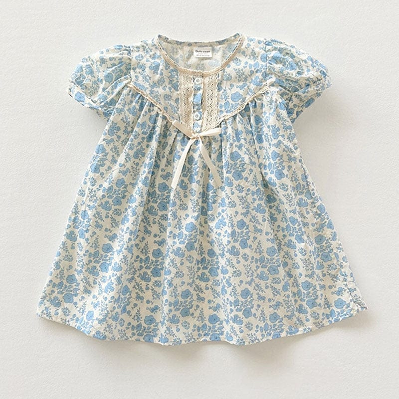 Blue / 2T-90 Short Sleeve Floral Dress