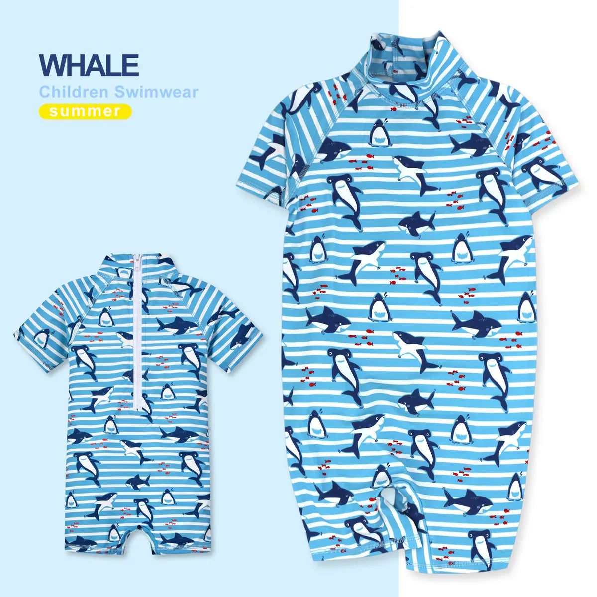 Whale Pattern / 1-2T Short Sleeved Rash Guard Swimwear