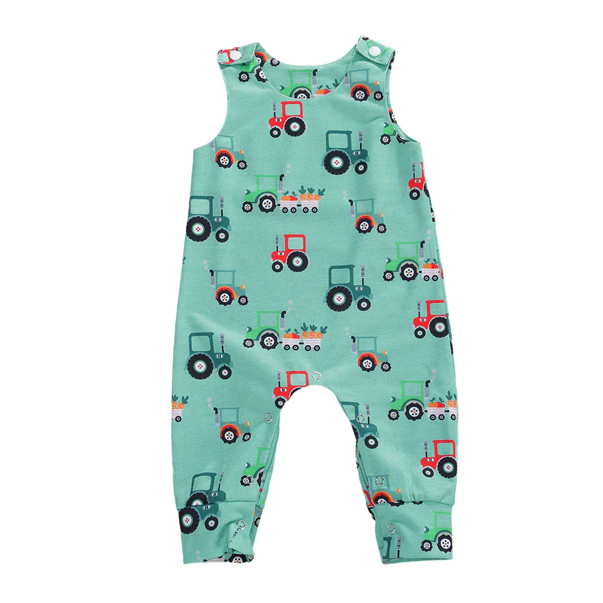 Teal Construction Trucks / 03M Sleeveless Baby Romper