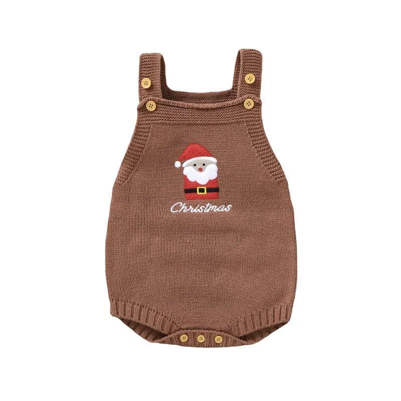 Khaki / 1-3M Sleeveless Elk Santa Claus Embroidery Knit Rompers Xmas Party Clothes