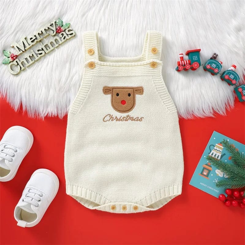 Sleeveless Elk Santa Claus Embroidery Knit Rompers Xmas Party Clothes