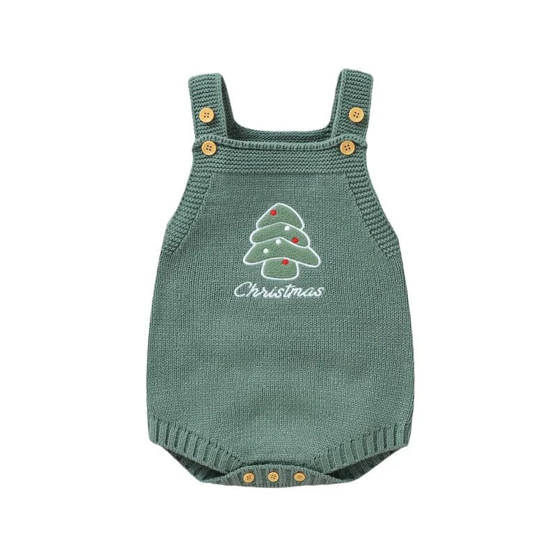 green / 1-3M Sleeveless Elk Santa Claus Embroidery Knit Rompers Xmas Party Clothes