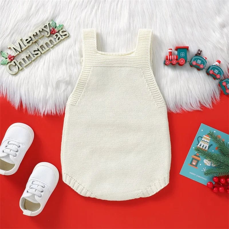 Sleeveless Elk Santa Claus Embroidery Knit Rompers Xmas Party Clothes