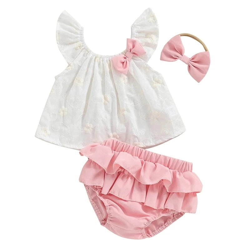 Pink / 0-3M Sleeveless Floral Top and Ruffle Shorts Set
