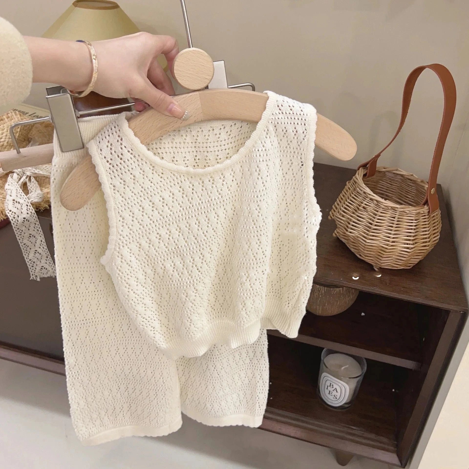 Girl's Clothing Set / 7M-1T Sleeveless Hollow Vest & Wide-Leg Pants