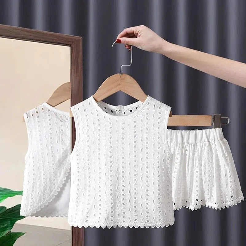 Girl's Clothing Sleeveless Hollow Vest & Wide-Leg Pants