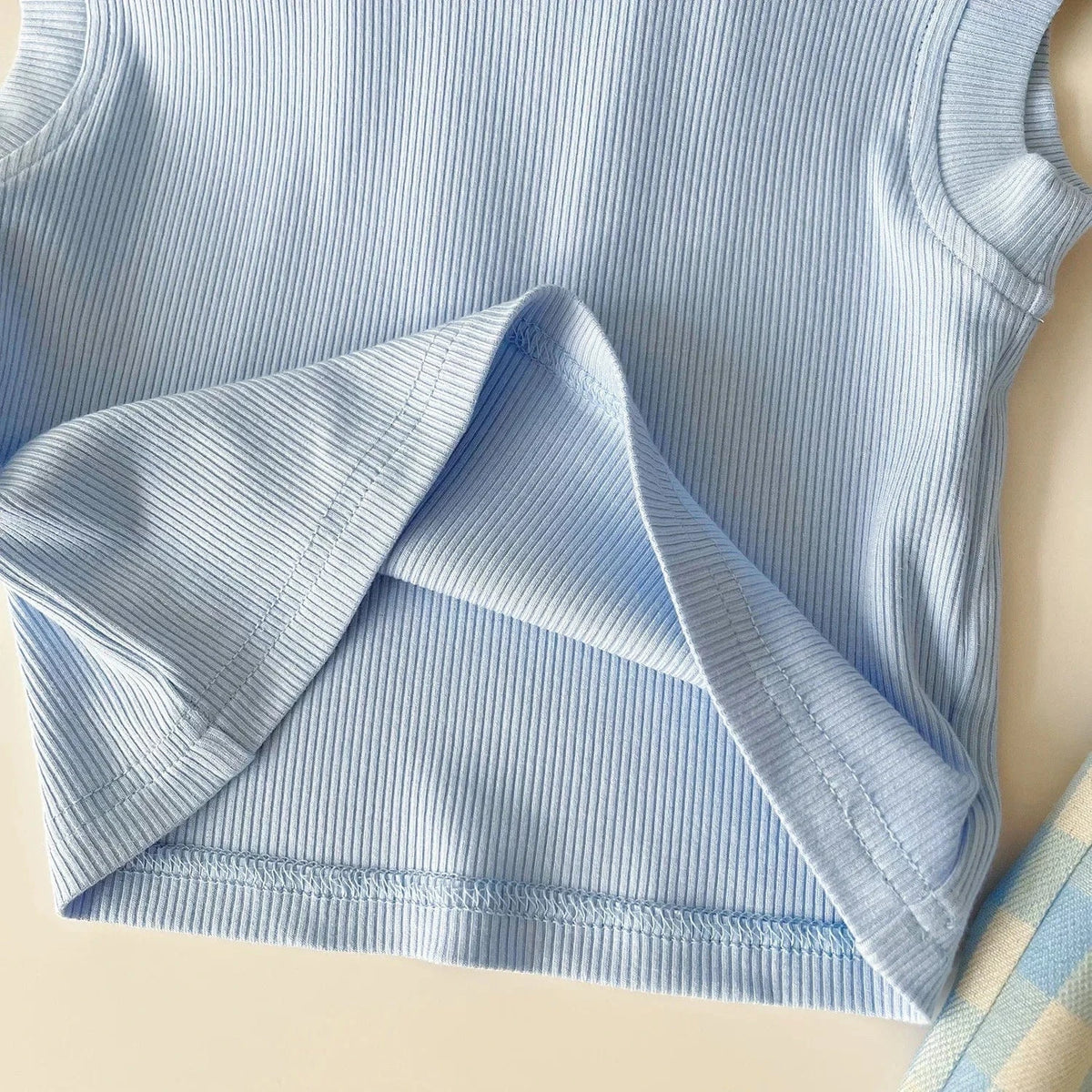 Sleeveless Ribbed Top and Plaid Pants Set