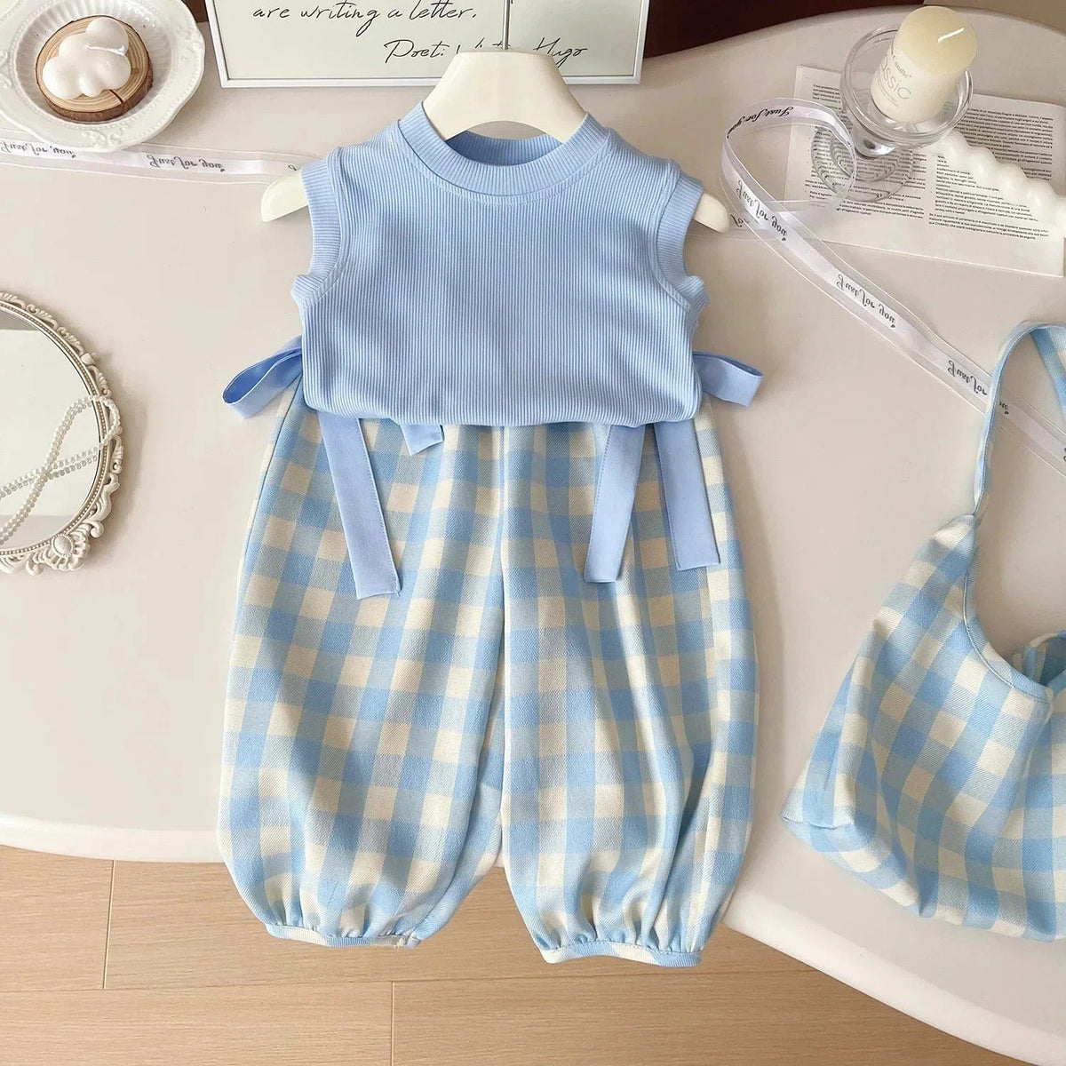 Sleeveless Ribbed Top and Plaid Pants Set