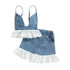 Blue / 12M Sleeveless Tie-up Tank Tops + Lace Trim Shorts