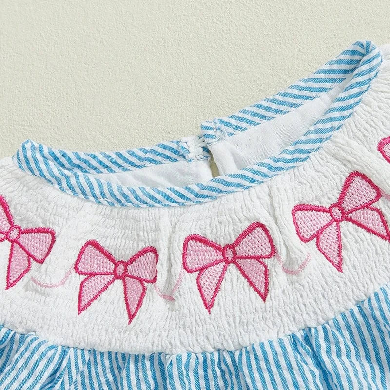 Smocked Bow Embroidered Baby Girl Romper