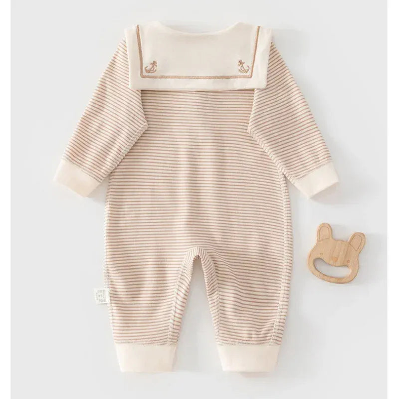 Soft Cotton Sailor Collar Romper for Newborns