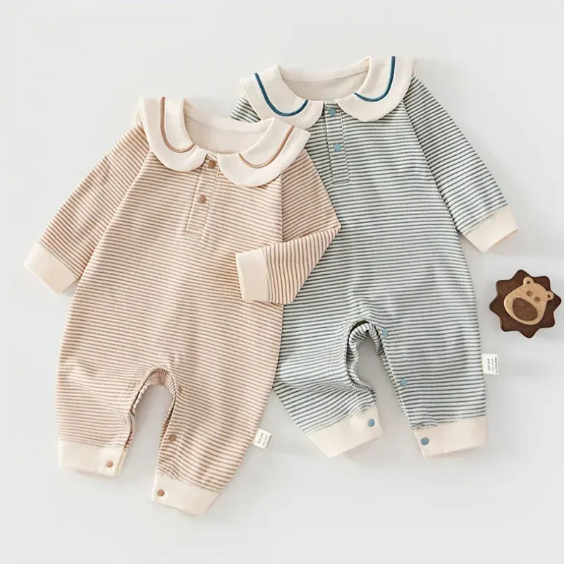 Soft Cotton Sailor Collar Romper for Newborns