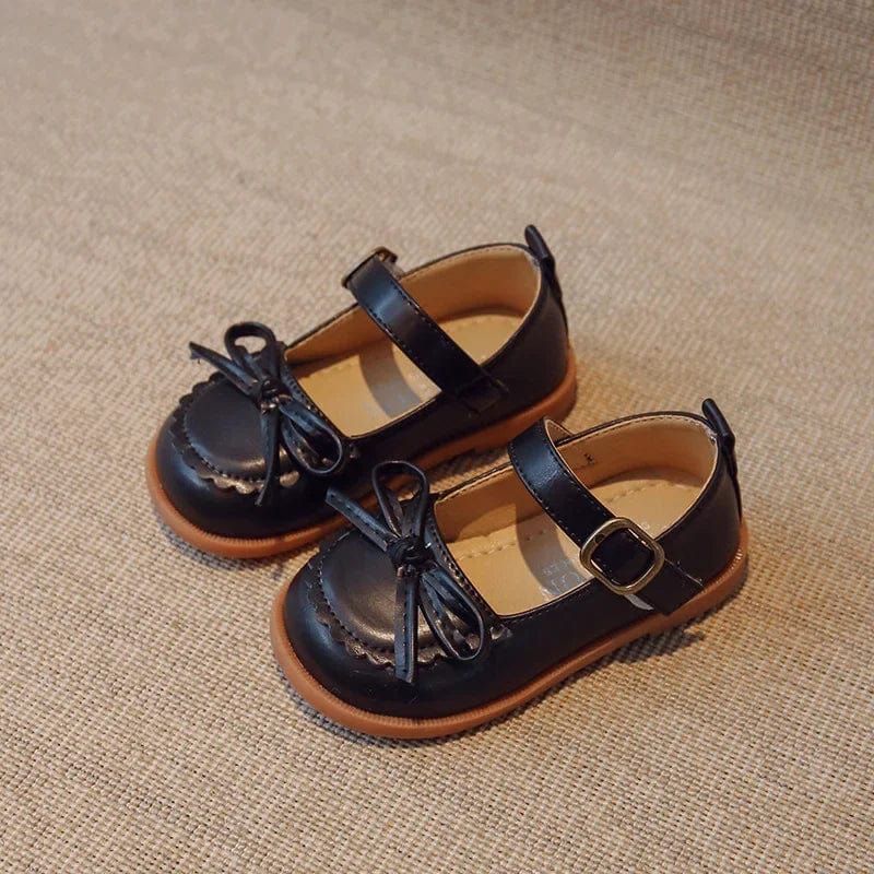 Black / 22 Soft Leather Bowknot Mary Jane Shoes