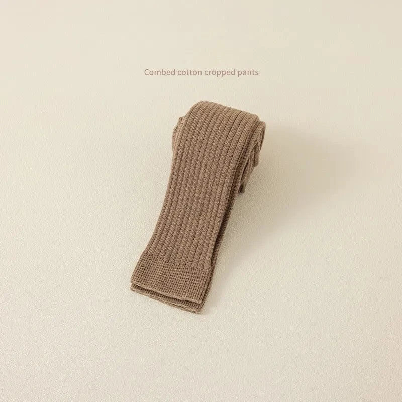 Khaki / 1-3T Solid Color Knit Stretch Tights