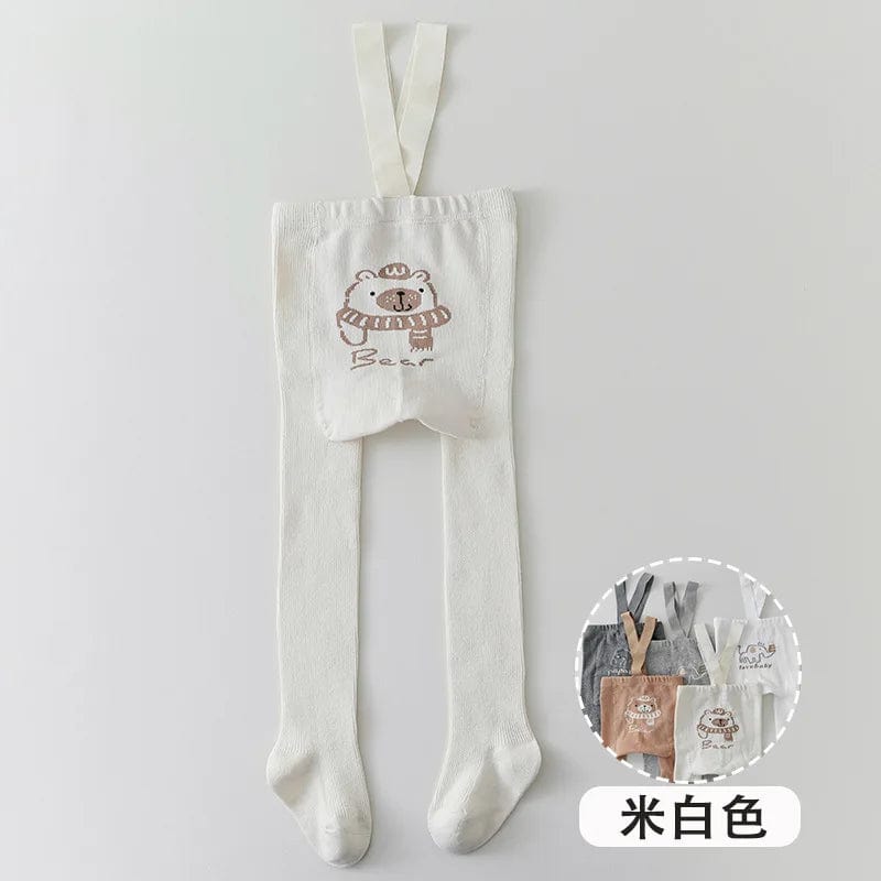 Beige / 1-3T Solid Suspender Tights