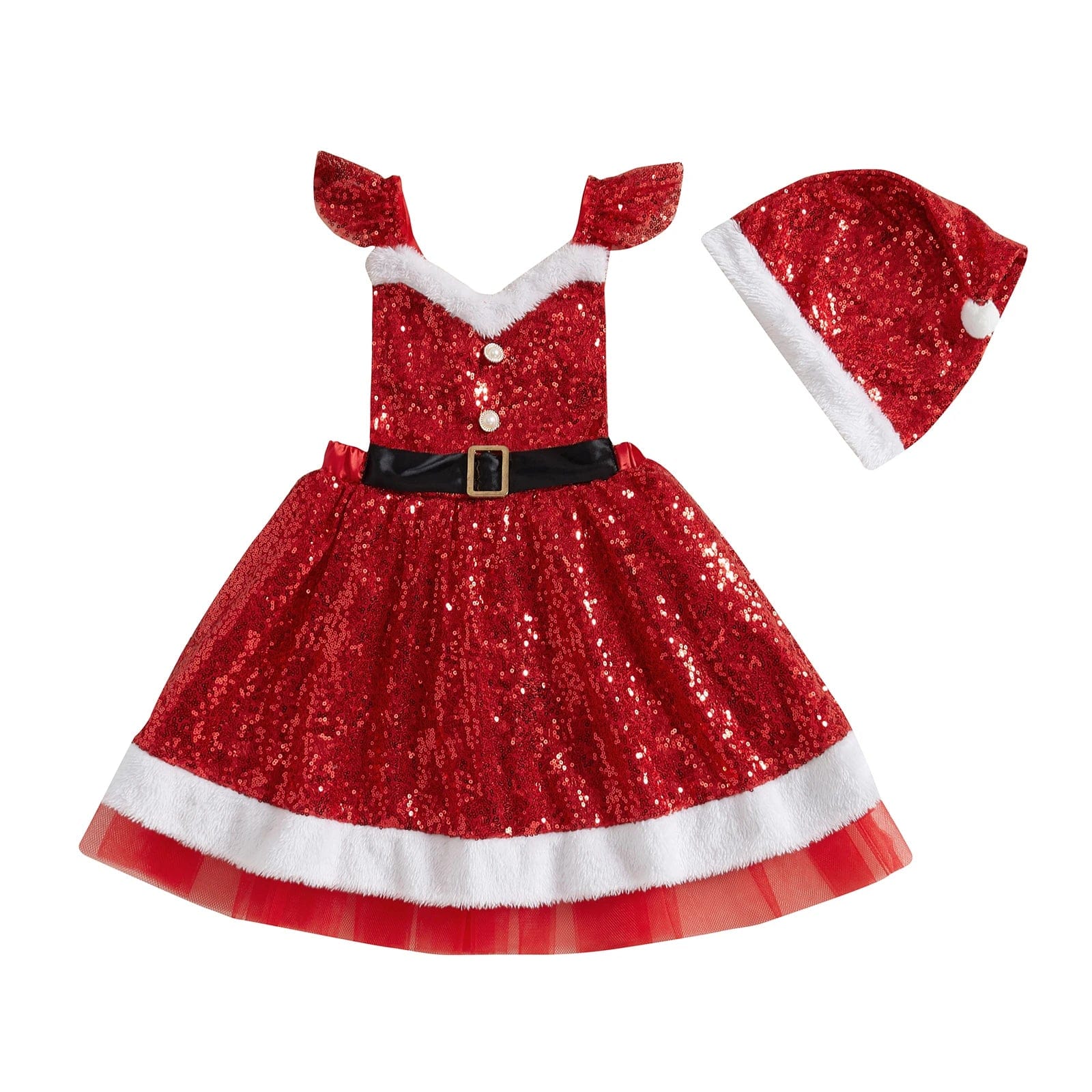 Red / 12-18M Sparkling Christmas Dress Set for Girls