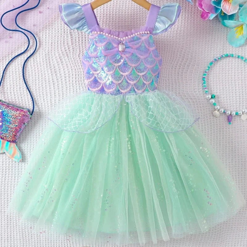 Sparkling Mermaid Princess Dress for Girls, Purple & Aqua Green / 6T Sparkling Mermaid Princess Dress for Girls, Purple & Aqua Green / 6T