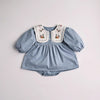 blue / CN / 0-6m Spring Solid Pleated Baby Bodysuit