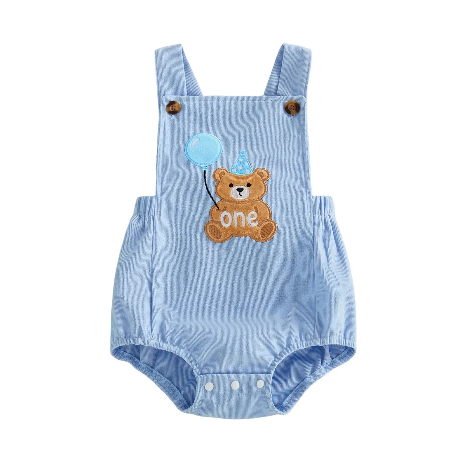 Blue / 18M Square Neck Animal Balloon Embroidery Birthday Romper