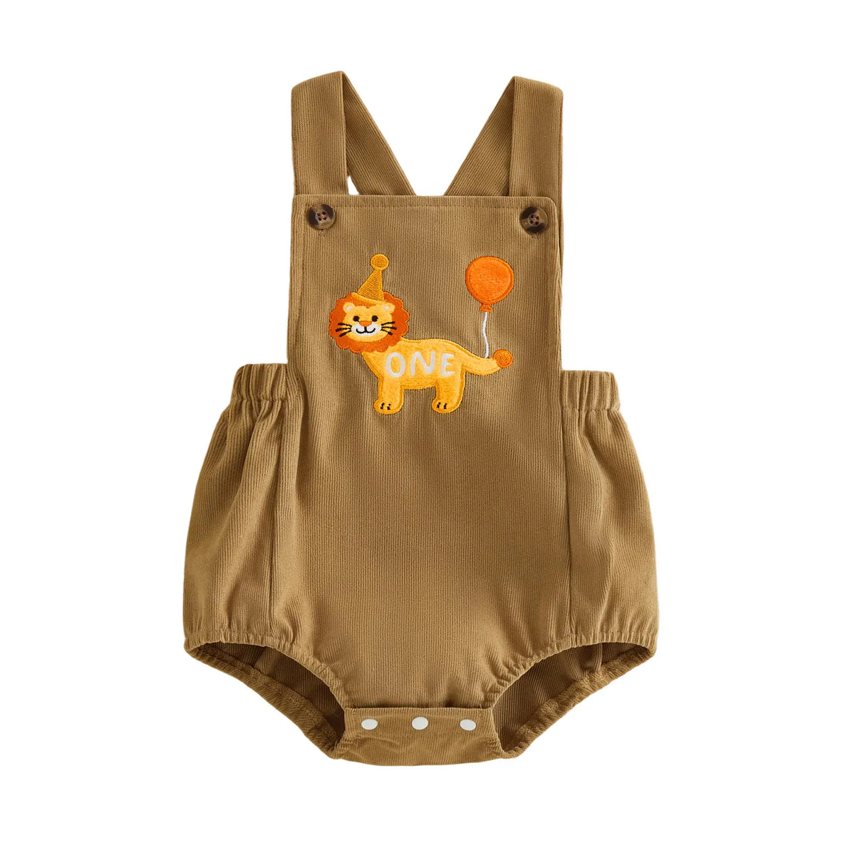 Square Neck Animal Balloon Embroidery Birthday Romper