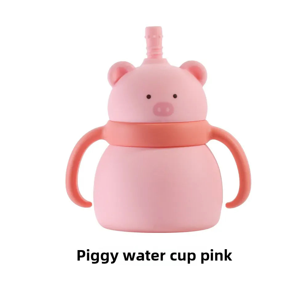 Pink Piggy Straw Cup Cute Animal